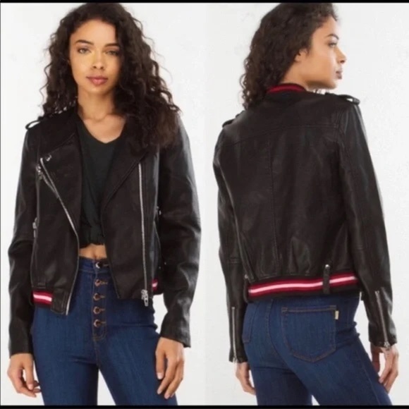 Blank NYC “Frisky Business” Faux Leather Vegan Moto Jacket Bally Stripe XS - Picture 1 of 15